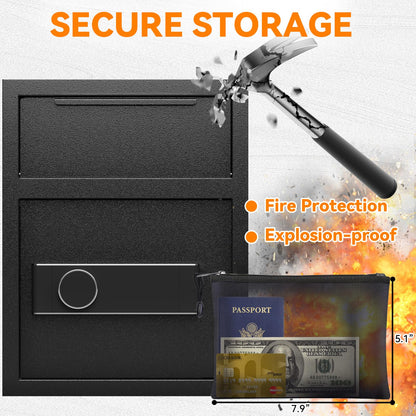 1.8 CUB Depository Drop Safe Fireproof, Front Drop Slot Lock Box with Digital Combination and Anti-Fishing, Silent Deposit Safe Box, Security Money Safe for Cash Slips Expense Business Office Home