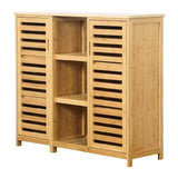RoyalHouse Bamboo Storage Cabinet with 2 Doors and Shelves, 3-Tier Open Shelves, Free Standing Storage Organizer, Cabinet for Bathroom, Living Room, Kitchen RoyalHouse