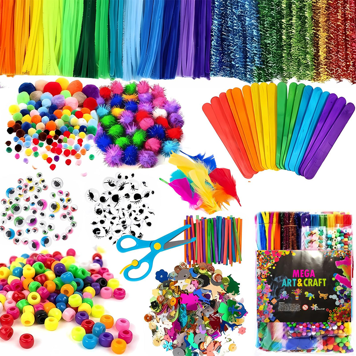 NovaWiseTech Arts and Crafts Supplies, 1200pcs Craft Kits, Pipe Cleaners Bulk, Multicolor Pom Poms Balls, Googly Eyes for DIY Craft Decorations NovaWiseTech
