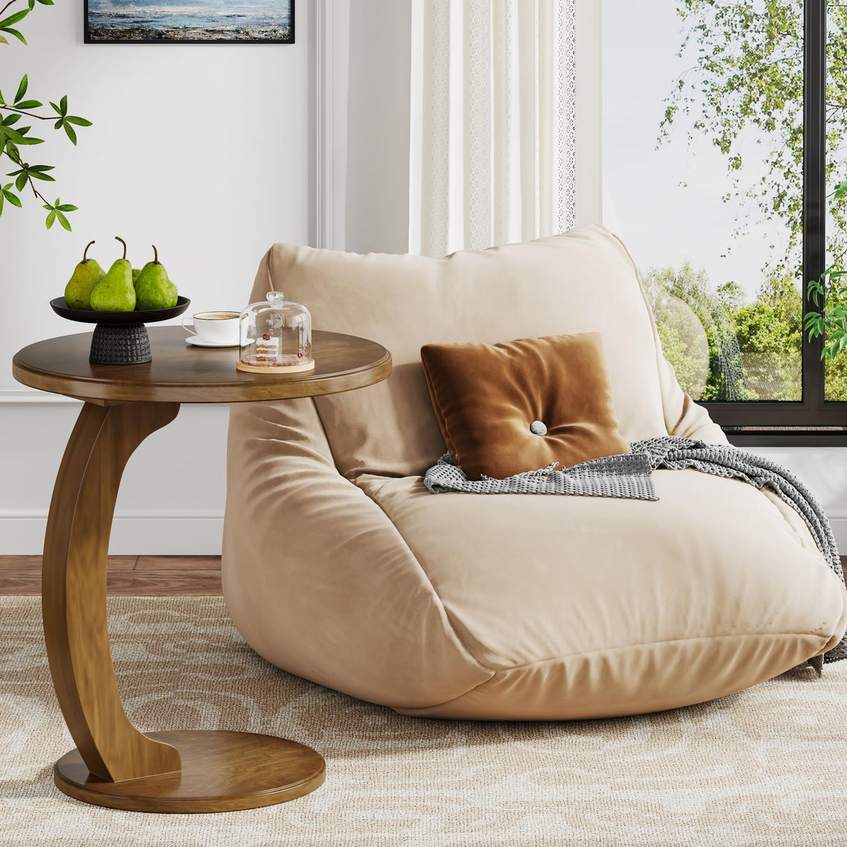 Tribesigns C-Shaped Side Table, Round Wooden End Table, 18.89 Inches Couch Table, Sofa End Table, Side Table for Living Room, Bedroom, Office, Vintage Brown Tribesigns