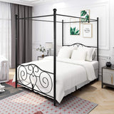 Canopy Full Bed Frame Platform Heavy Duty Steel Slat and Support with Headboard and Footboard No Box Spring Required （Black） Albearing