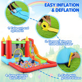 AKEYDIY Inflatable Bounce House for Kids, Fun Jumping Area with Basketball Hoop, Large Pool, Long Slide with Climbing Wall Bouncy House with Air Blower Outdoor Backyard AKEYDIY