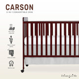 Dream On Me Carson Classic 3-In-1 Convertible Crib In Espresso, Made Of Sustainable Pinewood, Non-Toxic Finish, Comes With Locking Wheels, Wooden Nursery Furniture Dream On Me