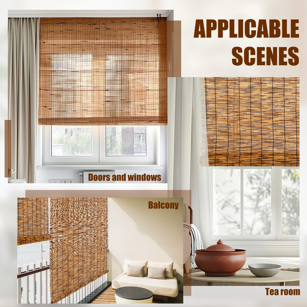 CSBWDLT Reed Roller Blinds Shades, Vertical Lifting and Breathable Waterproof Design, Sun Shade and Ventilation, Easy Installation,30" Wx64 H CSBWDLT