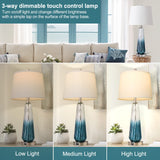 Table Lamps for Living Room with Touch Control, 3-Way Dimmable Bedside Lamps with 2 USB Ports, Modern Glass Nightstand Lamp with White Fabric Shade, 27.5" Large Lamps for Home Bedrooms Decorations QiMH