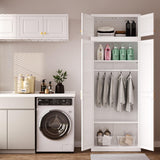 Metal Armoire Wardrobe Closet with Hanging Rod, 86" Tall Metal Clothing Storage Cabinet, White Armoire with Adjustable Shelves MetalMax