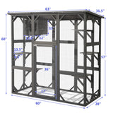 LEISU Large Outdoor Cat House Outdoor Wooden Cat Cage Cat Enclosure with Weatherproof Large Run, Jumping Platforms for Play Catio Cat Patio with Large Entrance Easy to Clean (Dark Grey) LEISU