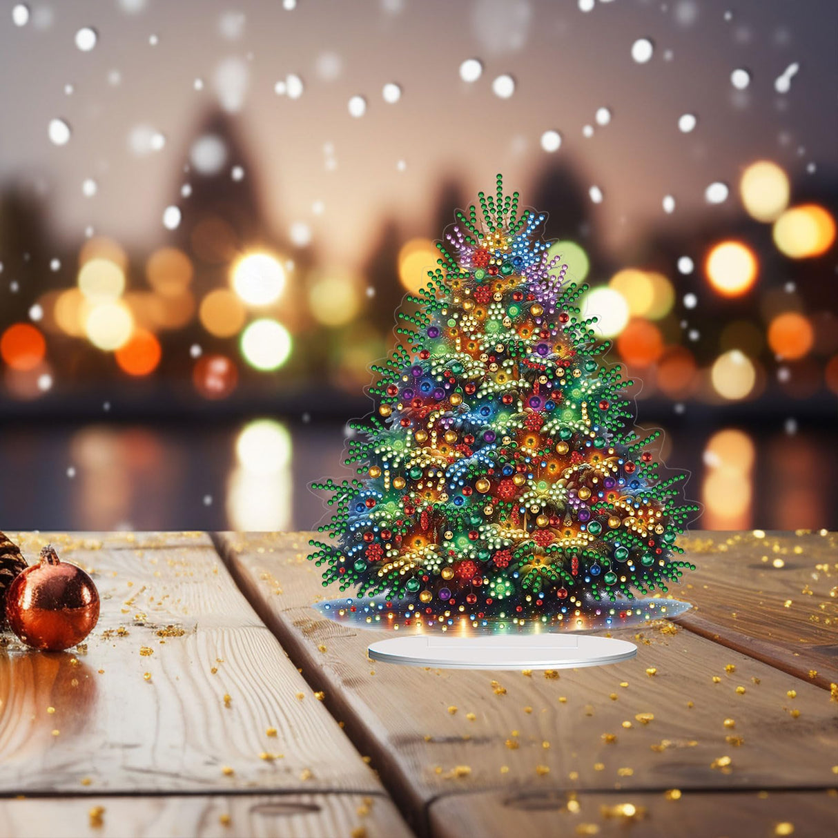 JJFox DIY Tabletop Diamond Art Painting Kit，Special Shaped Rhinestone Desk Placement Ornament，Home Stand Up Gem Painting Craft Kit，Gift,Double Sided. (Christmas Tree-1) JJFox