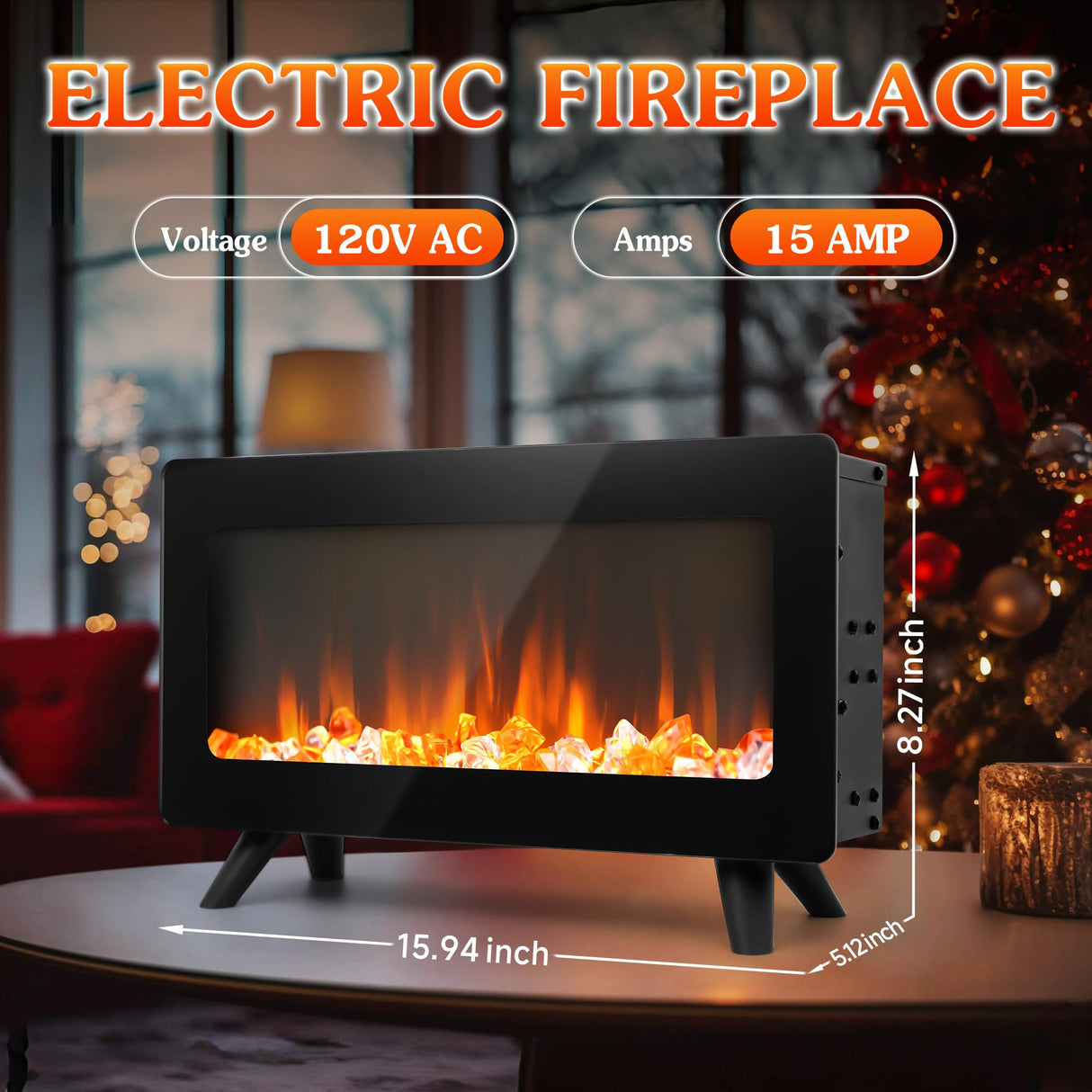 16" Freestanding Electric Fireplace Heater - Fire Places Electric Fireplace Stove with Realistic LED 3D Flames, Infrared Heater Indoor, Small Space Heater, 750 | 1500W, Overheating Protection AckMizz