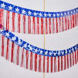 Mega-L 4th of July Decorations 2Packs 39 Feet Foil Fringe Garland Tinsel Streamers, Red White and Blue Star Metallic Hanging Backdrop Banner Table Skirts for Parade Floats Memorial Day Patriotic Party Mega-Loopolis