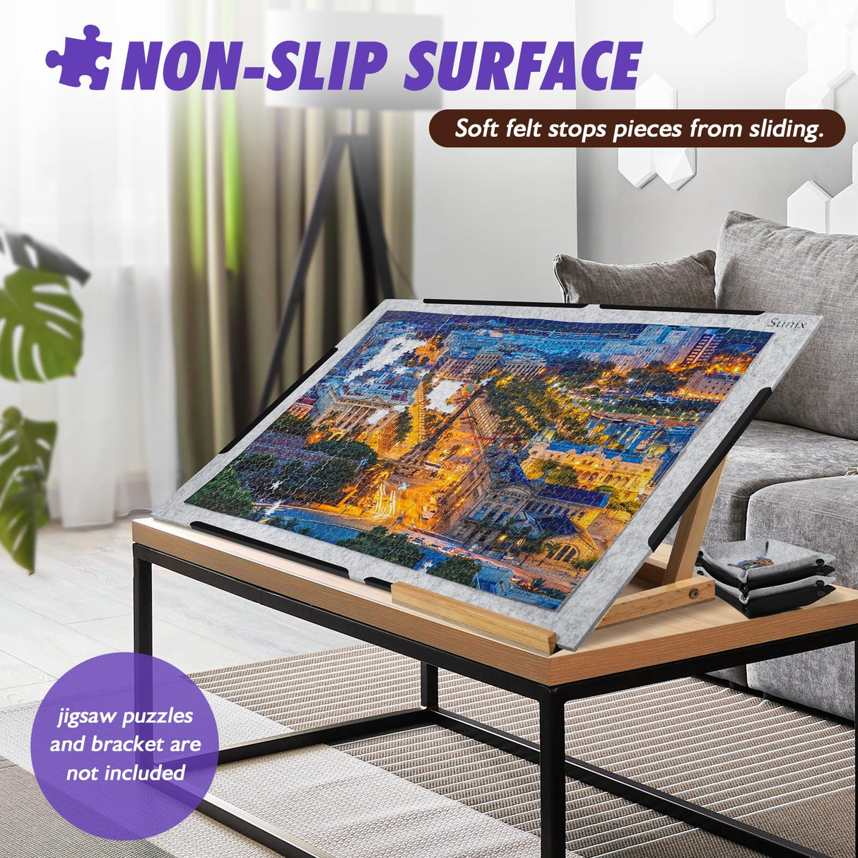 Sunix 1500 Pieces Jigsaw Puzzle Board, Foldable Puzzle Mat with Non-Slip Surface & 4 Sorting Trays, 39" x 26" Large Portable Puzzle Board Puzzle Pad, Felt Puzzle Table Top for Adults and Kids Sunix