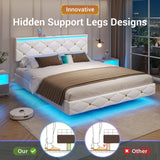 Hasuit Modern Floating Queen Bed Frame with LED Lights and Charging Station Hasuit