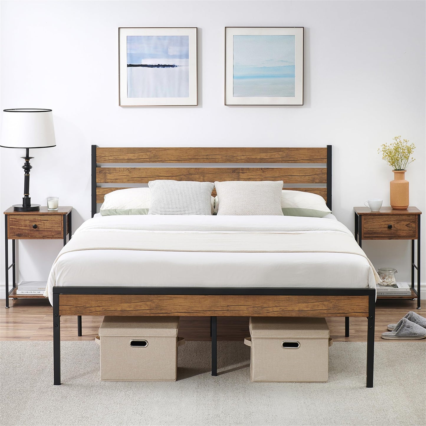 GarveeHome Full Size Bed Frame with Wood Headboard, Strong Wood Slats Support, Under Bed Storage, Noise-Free, No Box Spring Needed - WoodArtSupply