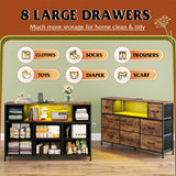 WLIVE Dresser for Bedroom, TV Stand for Bedroom for 55 inch TV with Charging Station and LED Lights, Fabric Chest of Drawers with Open Shelves, 8 Drawers Dressers for Living Room, Closet WLIVE