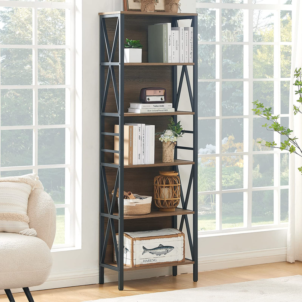 HOMISSUE Vintage Brown 6-Tier Rustic Industrial Bookshelf for Home and Office HOMISSUE