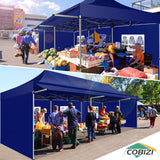 COBIZI 10x30 Pop Up Canopy Tent with Awning,Heavy Duty Canopy UPF 50+ All Season Wind Waterproof Commercial Outdoor Street Vendors Party Tents for Parties Canopy with Roller Bag(10 x 30 ft Dark Blue) COBIZI