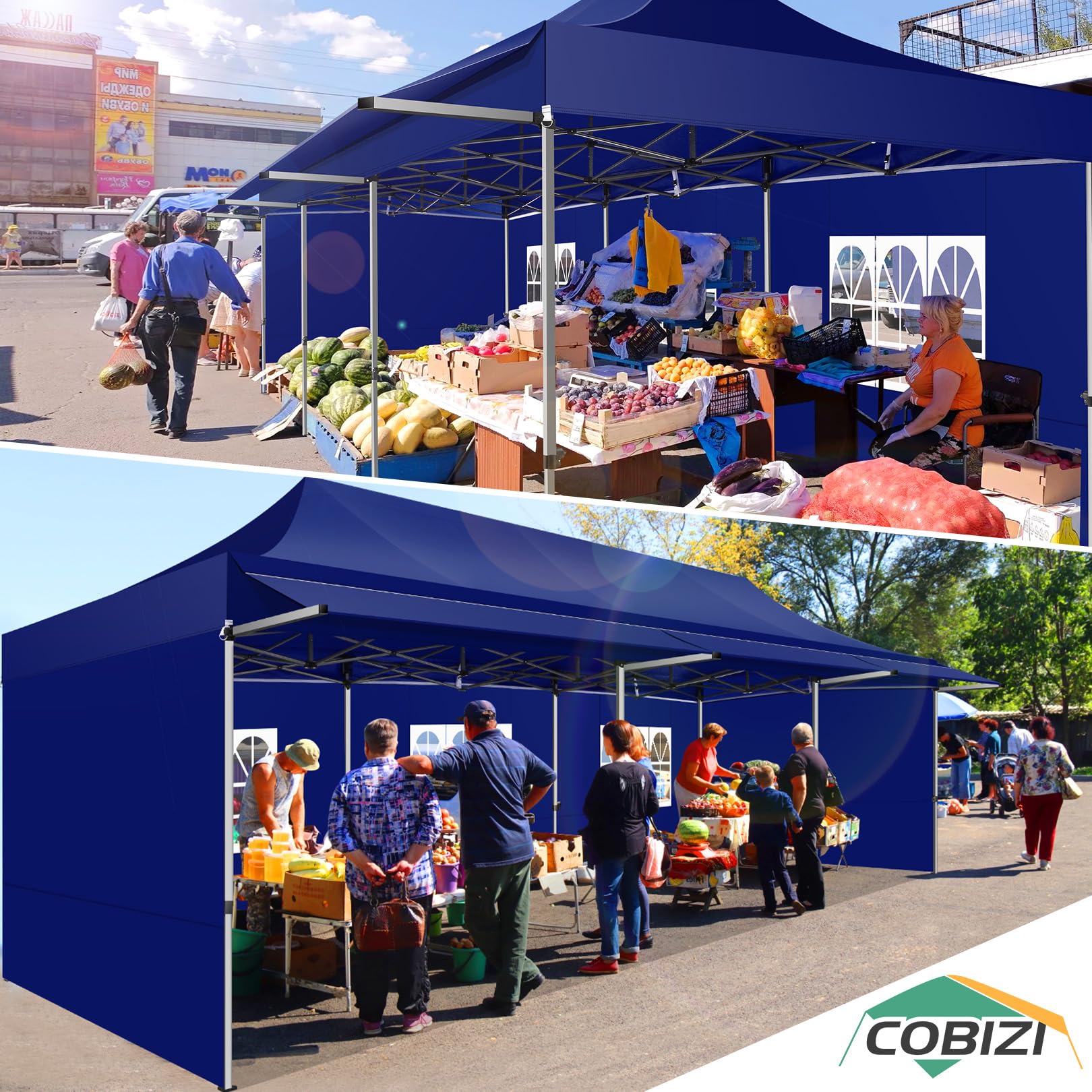 COBIZI 10x30 Pop Up Canopy Tent with Awning,Heavy Duty Canopy UPF 50+ All Season Wind Waterproof Commercial Outdoor Street Vendors Party Tents for Parties Canopy with Roller Bag(10 x 30 ft Da - WoodArtSupply