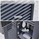 OKD 68" Tall Bathroom Storage Cabinet, Mid-Century Linen Tower with Drawer, Adjustable Shelf, Slatted Hinged Door, Curved Edges, Space-Saving Organizer for Bathroom, Kitchen, Living Room - Dark Grey OKD