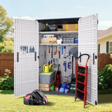 Greesum Outdoor Storage Cabinet Without Shelves, 45 cu.ft Outdoor Waterproof Storage Shed for Garden Tools, Pool Storage, Garbage Cans, White Greesum