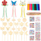Kugliwa 59 Pcs Princess Fairy Wands Craft Kit DIY Wooden Fairy Wands Include 20 Unfinished Fairy Wands 7 Gem Stickers 20 Ribbons 12 Markers for Birthday Party Supply Kugliwa