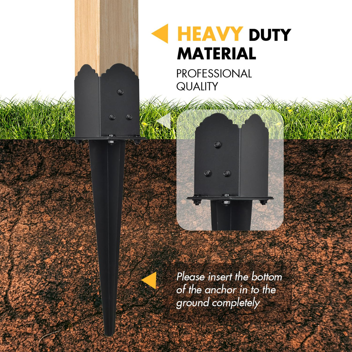 4 Pack Fence Post Anchor 4''x4'', Heavy Duty Fence Post Anchor Ground Spike 22''x4''x4'' for Fence, Mailbox, Bird Feeder, Decking,... with The Black Powder Coating Cover on The Surface BTRAM