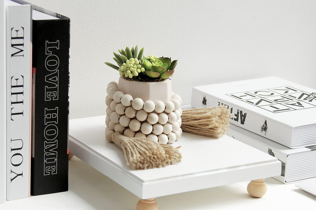 2Pcs Farmhouse Beads, 58in Wood Bead Garland with Tassels,Boho Beads Garland Tiered Tray Decor Rustic Country Decor(Nature) RAMIRABI