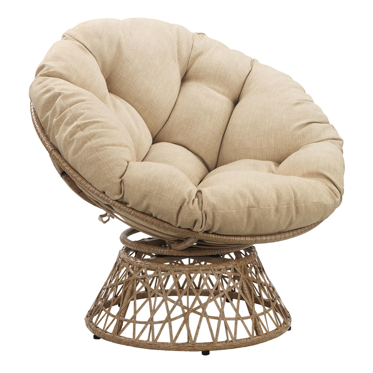 OSP Home Furnishings Wicker Papasan Chair with 360-Degree Swivel, Natural Frame with Cream Cushion OSP Home Furnishings