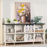 Joaxswe 8 Cube Book Shelf, Farmhouse Wood Long Storage Organizer Bookcase, 62" Horizontal Antique White & Black Console Bookshelf, Kids Toy Storage Cabinet, Modern Open Book Case for Playroom, Office Joaxswe