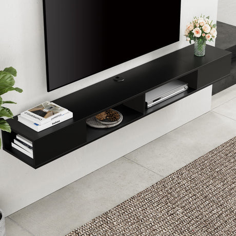 WAMPAT 70 inch Black Floating TV Stand, Entertainement Center Wall Mount for 75 inch TV, Media Console for Under TV with Storage for Living Room WAMPAT