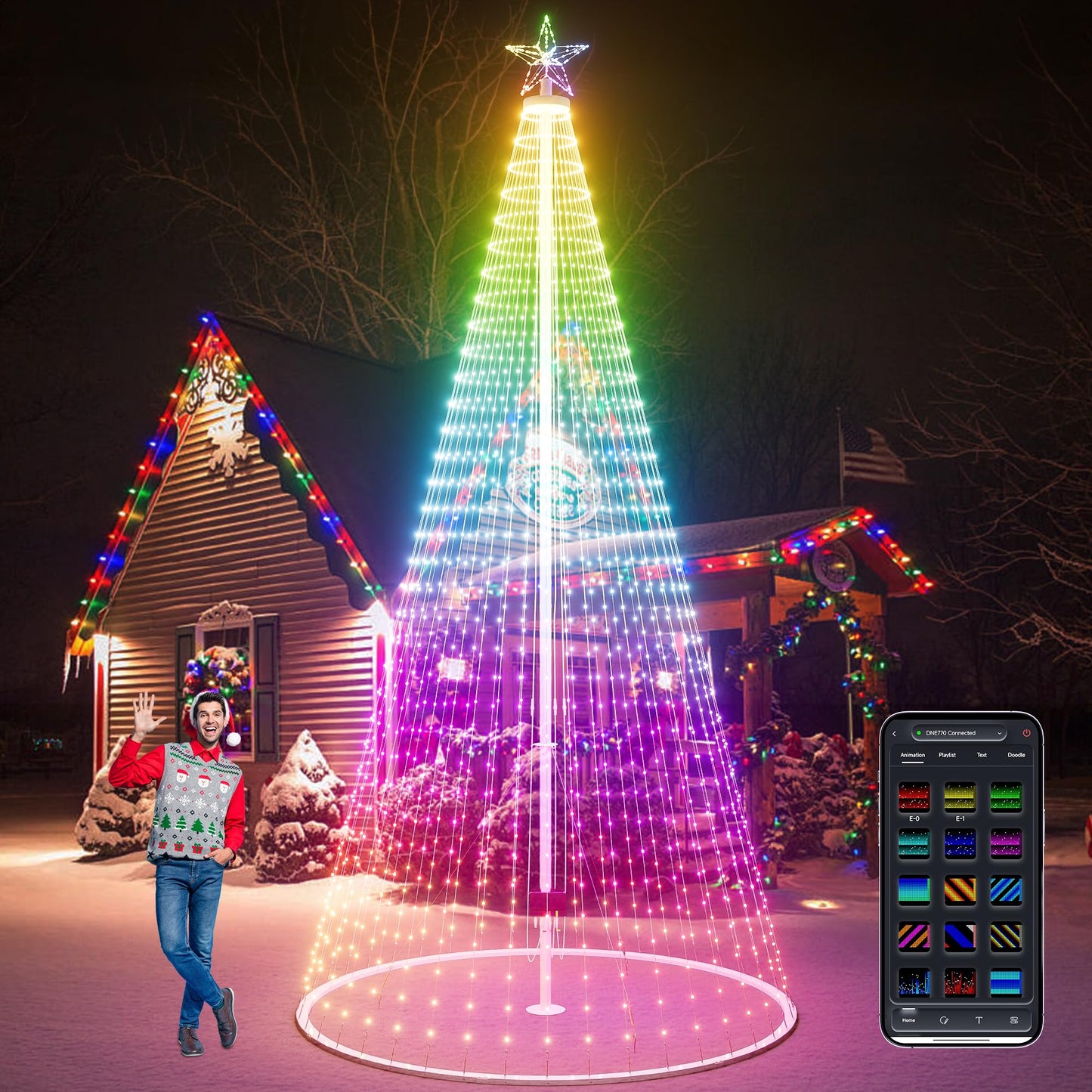 Esfos Led Outdoor Christmas Tree, 20 ft Prelit Christmas Tree, Smart Outside Christmas Tree Light Show App Control with 1512 LED Lights Color Changing Sync APP & Remote Control Christmas Tree Lighting