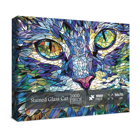 Stained Glass Puzzles Cat Puzzle 1000 Piece for Adults, Colorful Animal Puzzles 1000 Pieces Funny Kitty Jigsaw Puzzle, Cute Cats Puzzle as Decor BBOLDIN