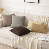 MIULEE Pack of 2 Corduroy Decorative Throw Pillow Covers 18x18 Inch Soft Boho Striped Pillow Covers Modern Farmhouse Home Decor for Sofa Living Room Couch Bed Light Brown MIULEE