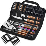 ROMANTICIST 27pcs Heavy Duty BBQ Tools Gift Set for Men Dad, Extra Thick Stainless Steel Grill Utensils with Meat Claws, Grilling Accessories Kit in Portable Carrying Bag for Camping, Backyard Brown ROMANTICIST