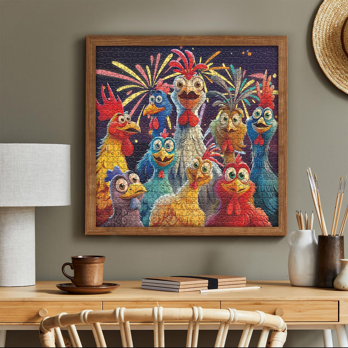 Chicken Puzzles for Adults 1000 Pieces, PICKFORU Happy Chicken Jigsaw Puzzle 1000 Pieces, Funny Rooster Hard Difficult Thanksgiving Puzzle as Wall Art PICKFORU