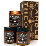 Scented Candle Gift Set of 3, 4oz Candles, Crackling Wood Wick Candled for Home, 3 Scents Cuban Cigar, Spanish Leather, Crackling Hearth, Mens Candle Bachelor Pad Decor Man Cave Decor CANDLETHEORY