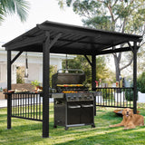 Domi 6.5x12FT Hardtop Grill Gazebo, Outdoor BBQ Gazebo with Galvanized Steel Sloping Roof, Metal Permanent Sun Shade Grill Canopy Shelter with 2 Side Shelves and Ceiling Hooks for Patio Yard, Gray domi outdoor living