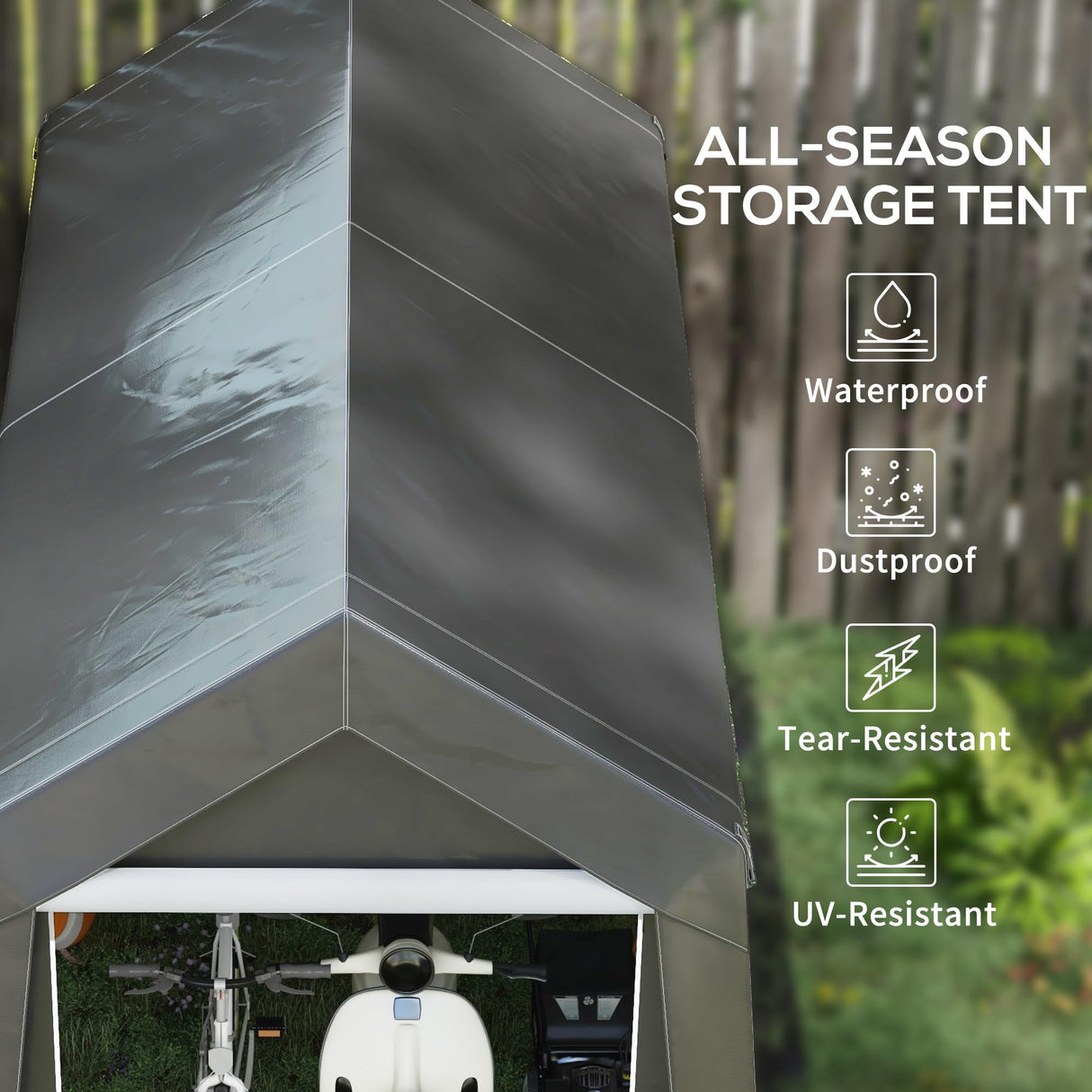 Outsunny 7' x 12' Garden Storage Tent, Heavy Duty Outdoor Shed, Waterproof Portable Shed Storage Shelter with Ventilation Window and Large Door for Bike, Motorcycle, Garden Tools, Gray Outsunny