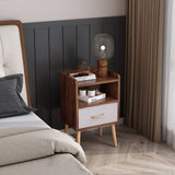 LUCKNOCK NightStand with Fabric Drawer, Bedside Table with Solid Wood Legs, Minimalist and Practical End Side Table with Open Storage Shelf for Bedroom, Rustic Brown. LUCKNOCK