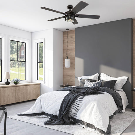 Honeywell Ceiling Fans Bonterra, 52 Inch Contemporary Indoor LED Ceiling Fan with Light and Remote Control, Dual Finish Blades, Reversible Motor - Model 50690-01 (Matte Black) Honeywell Ceiling Fans