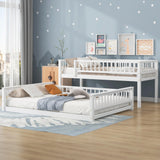 Merax Twin XL Over Queen Floor Bunk Bed with Ladder and Guardrails, Bedroom Wood Bunk Bed Frame for Kids/Teens/Youths/Adults, Space Saving & Noise Free, No Box Spring Needed, White Merax