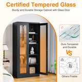 LISSIMO Glass Display Cabinet with 4 Adjustable Shelves, 71" Tall Curio Cabine with Tempered Glass Door, Liquor Cabinet with Lock, 5-Tier Bookcase Storage Cabinet for Home, Study, Living Room (Black) LISSIMO