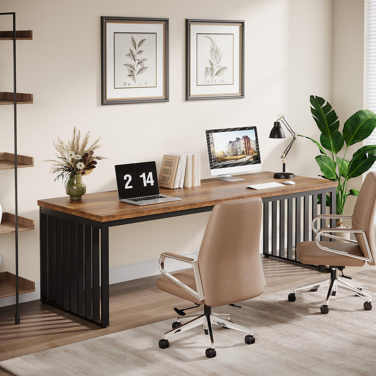 Tribesigns 78" Modern Large Office Desk, 2-Person Computer Workstation, Industrial Wooden Desk with Metal Legs, Perfect for Home Office, Gaming, Working Tribesigns
