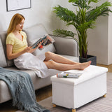 30 Inches Folding Storage Ottoman Bench, Velvet Storage Chest, Footrest Couch with Wooden Legs, Support 350lbs for Bedroom, Living Room, Hallway, White YOUDENOVA