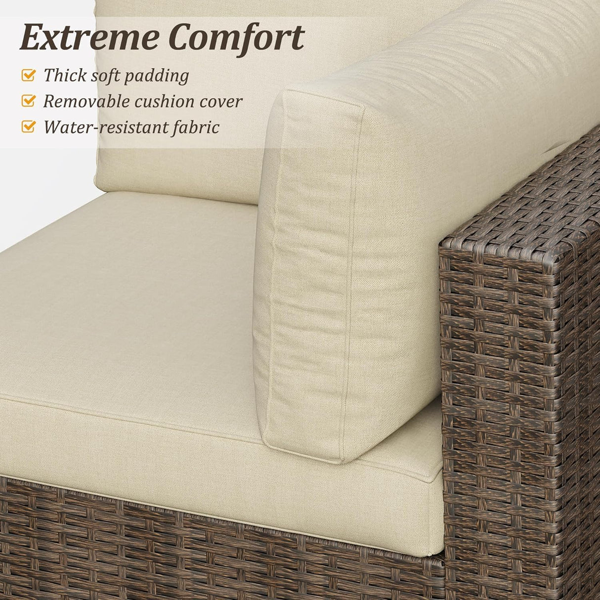 SUNVIVI OUTDOOR 7 Piece Patio Furniture Sets All Weather Gery PE Wicker Couch Sofa with Glass Table, Removable Beige Cushions, Brown Rattan SUNVIVI OUTDOOR