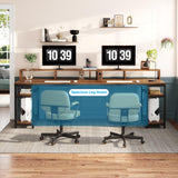 Tribesigns Two Person Desk with Monitor Stand, 78.74" Long Double Computer Office Desk with Storage Shelves, Large Gaming Desk Study Writing Table Workstation for Home Office, Rustic Brown Tribesigns