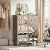 Tribesigns Mirror Shoe Cabinet, 5-Tier Large Modern Shoe Organizer Cabinet with Doors, Wooden Shoe Storage Cabinet for Entryway, Freestanding 25-Pair Shoe Rack, Light Brown (Decal Mirror) Tribesigns