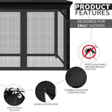 Gazebo Universal Replacement Mosquito Netting, 10' x 12' Outdoor Mesh Netting Screen 4-Panel Sidewall with Zipper for Patio Canopy Garden Porch Pergolas and Backyard, Black(Mosquito Net Only) aonear
