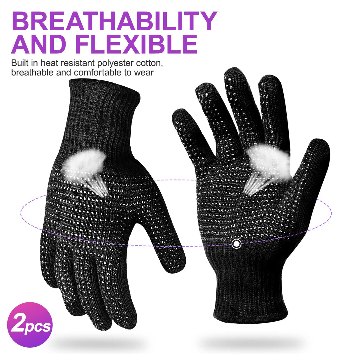 Sopito Heat Resistant Gloves with Silicone Bumps, Professional Heat Gloves for Hair Styling Curling Iron Wand Flat Iron, Black Sopito