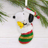 Hallmark Peanuts Snoopy and Woodstock in Stocking Christmas Ornament, Gifts for Peanuts Fans Hallmark