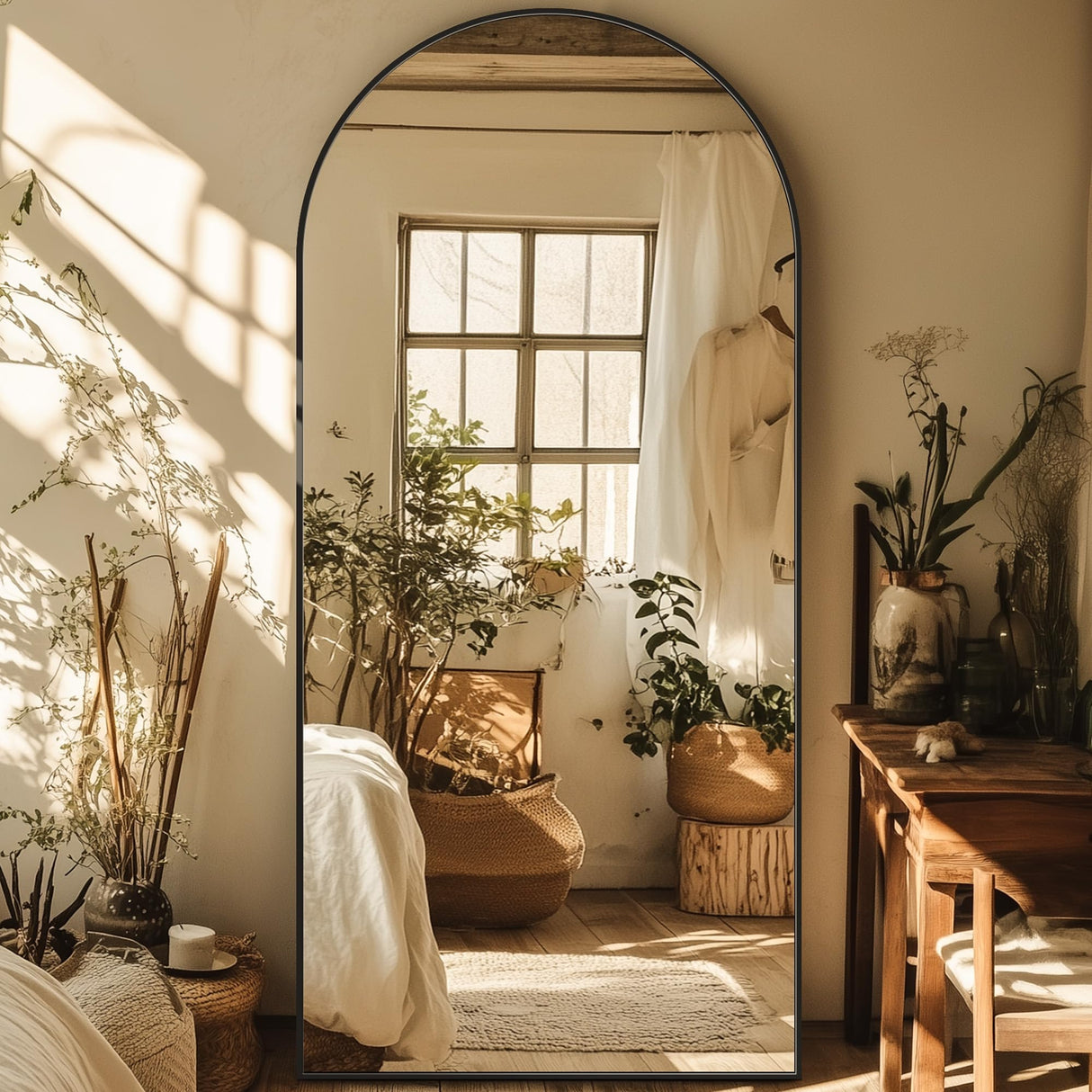 Full Length Mirror, 76"x34" Oversized Arched Mirror Large Standing Mirror, Tall Mirror Body Floor Mirror Wall Mirror Hanging Mirror for Bedroom Living Room Aluminum Frame,Black Homsion